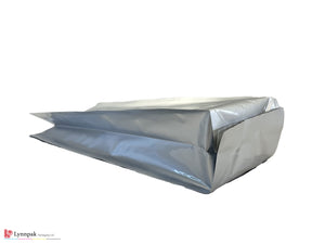 Bottom view of Food-grade silver quad seal bag with metalized structure.