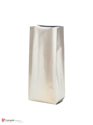 Side View Of A 0.5 lb Glossy Silver Gusset Bag, 1000 Pcs Per Box