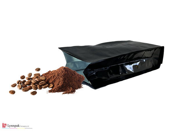 quad seal bag black colour with metalized interior and coffee