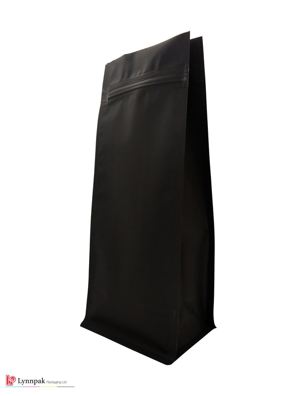 2 lb Block Bottom Bag with Pocket Zipper - Matte Black - 700 Pcs/Box