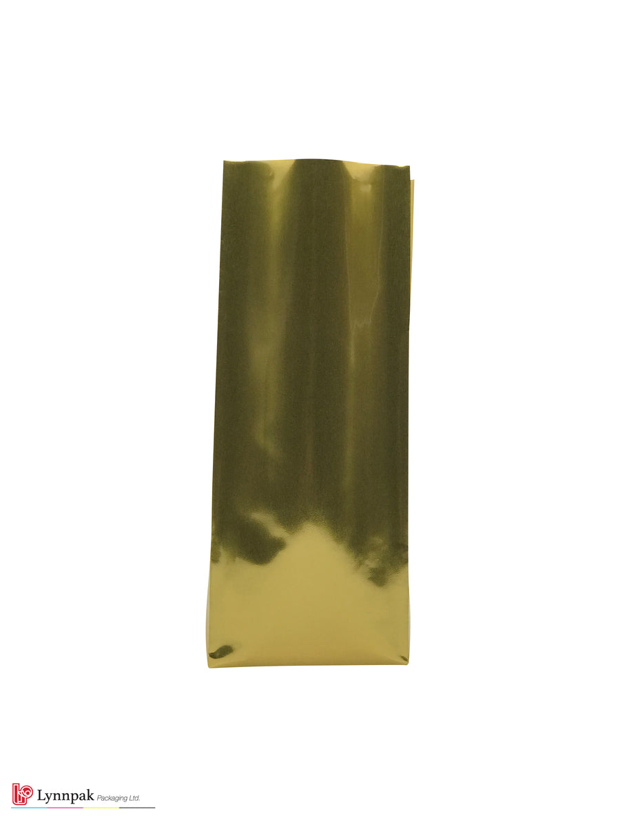 Side View Of A 0.5 lb Glossy Gold Gusset Bag, 1000 Pcs Per Box