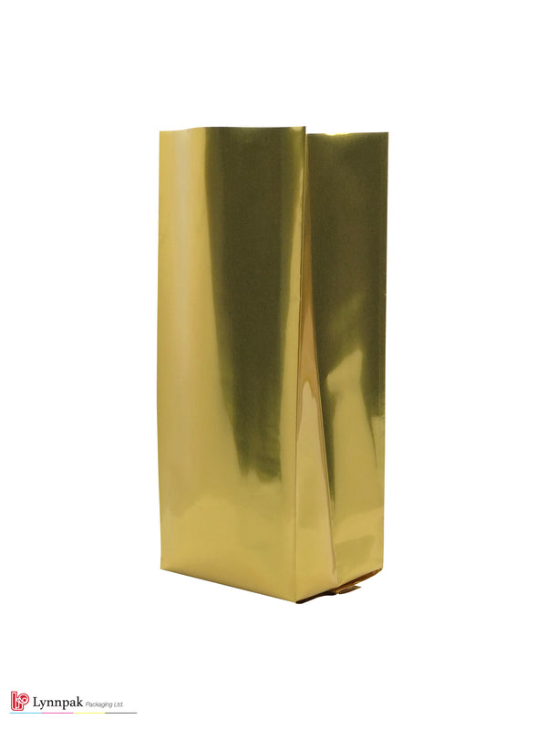 Side View Of A 0.5 lb Glossy Gold Gusset Bag, 1000 Pcs Per Box